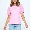 Puffed Sleeve Cotton Blend Top-Shirts & Tops-Bizbriz