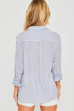 Striped Roll Up Sleeve Button Down Blouse Shirts-Blouse-Bizbriz