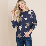 Feel Like A Star Print Waffle Knit Top-Shirts & Tops-Bizbriz