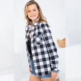 Preslie Plaid Checker Flannel with Sherpa Lining-Shirts & Tops-Bizbriz