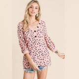 Brynlee Blush Dalmatian Print Top with Puff Sleeves-Top-Bizbriz