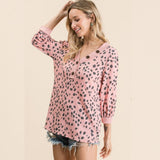 Brynlee Blush Dalmatian Print Top with Puff Sleeves-Top-Bizbriz