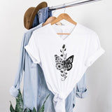 Butterfly Art Cotton Graphic V-Neck Tee-T-shirts-Bizbriz