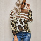Espresso Striped Leopard Long Sleeve Blouse-Shirts & Tops-Bizbriz